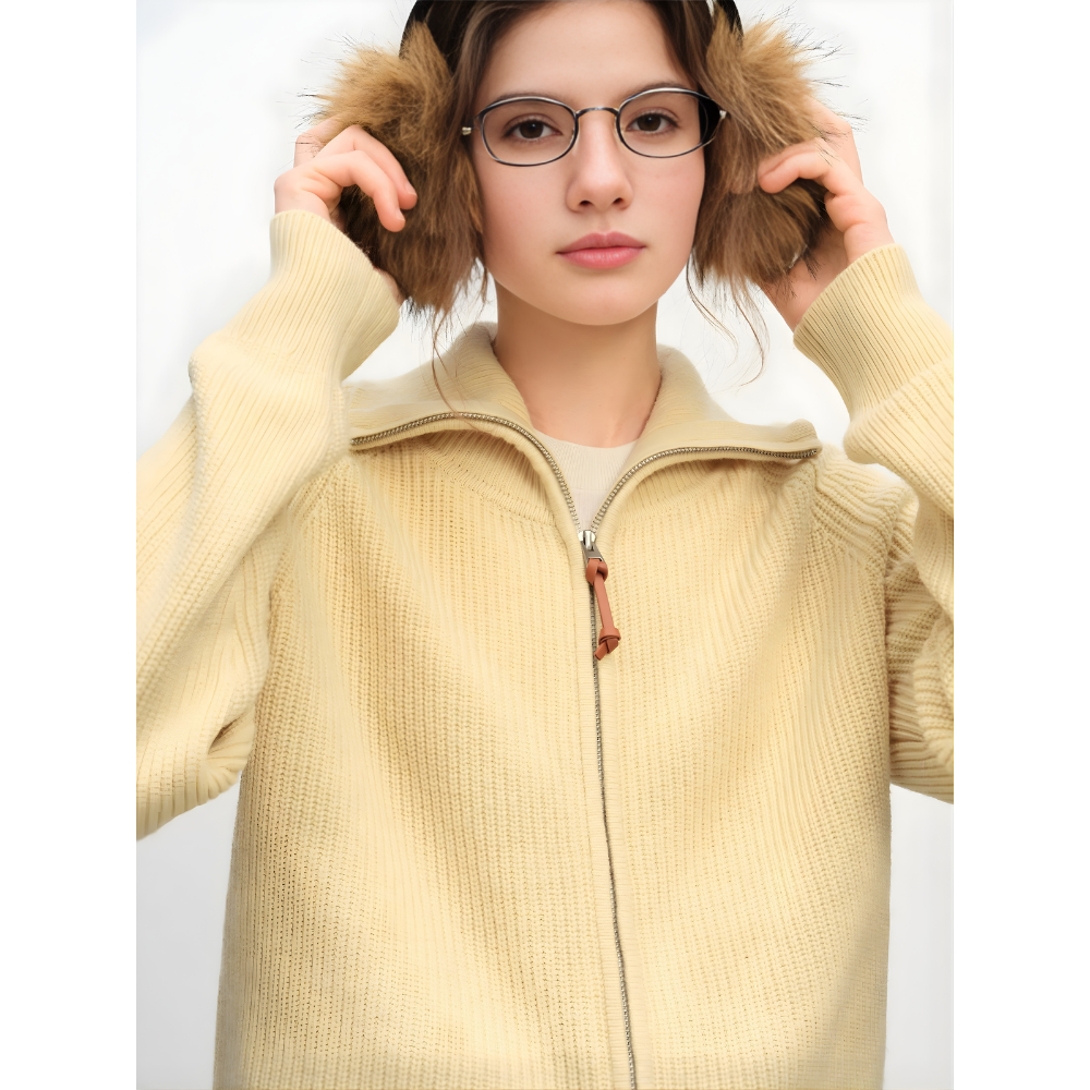 Wool Blend Full Zip Knit Cardigan