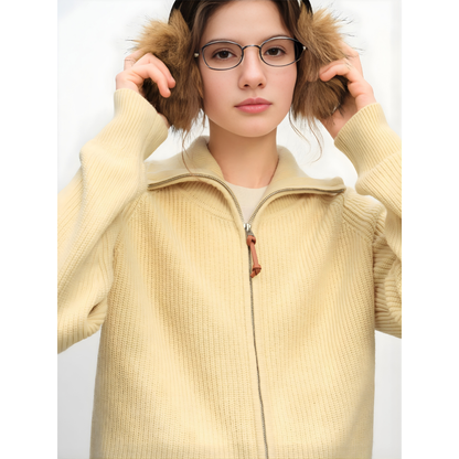 Wool Blend Full Zip Knit Cardigan