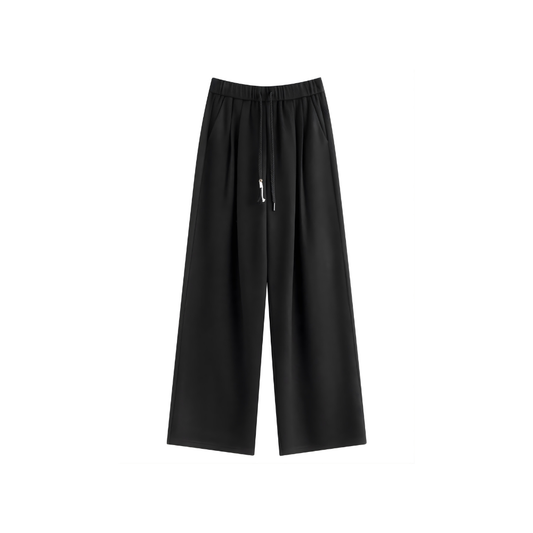 Drawstring Wool Blend Straight Trousers