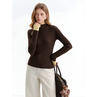 Mock Neck Switching Pattern Knit Pullover