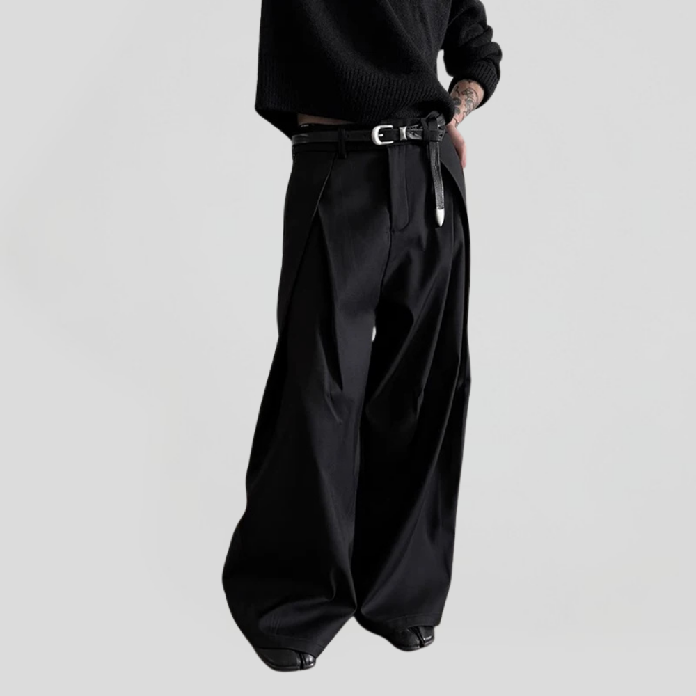 Two-tack Folded Pleated Wide Trousers