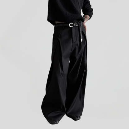 Two-tack Folded Pleated Wide Trousers