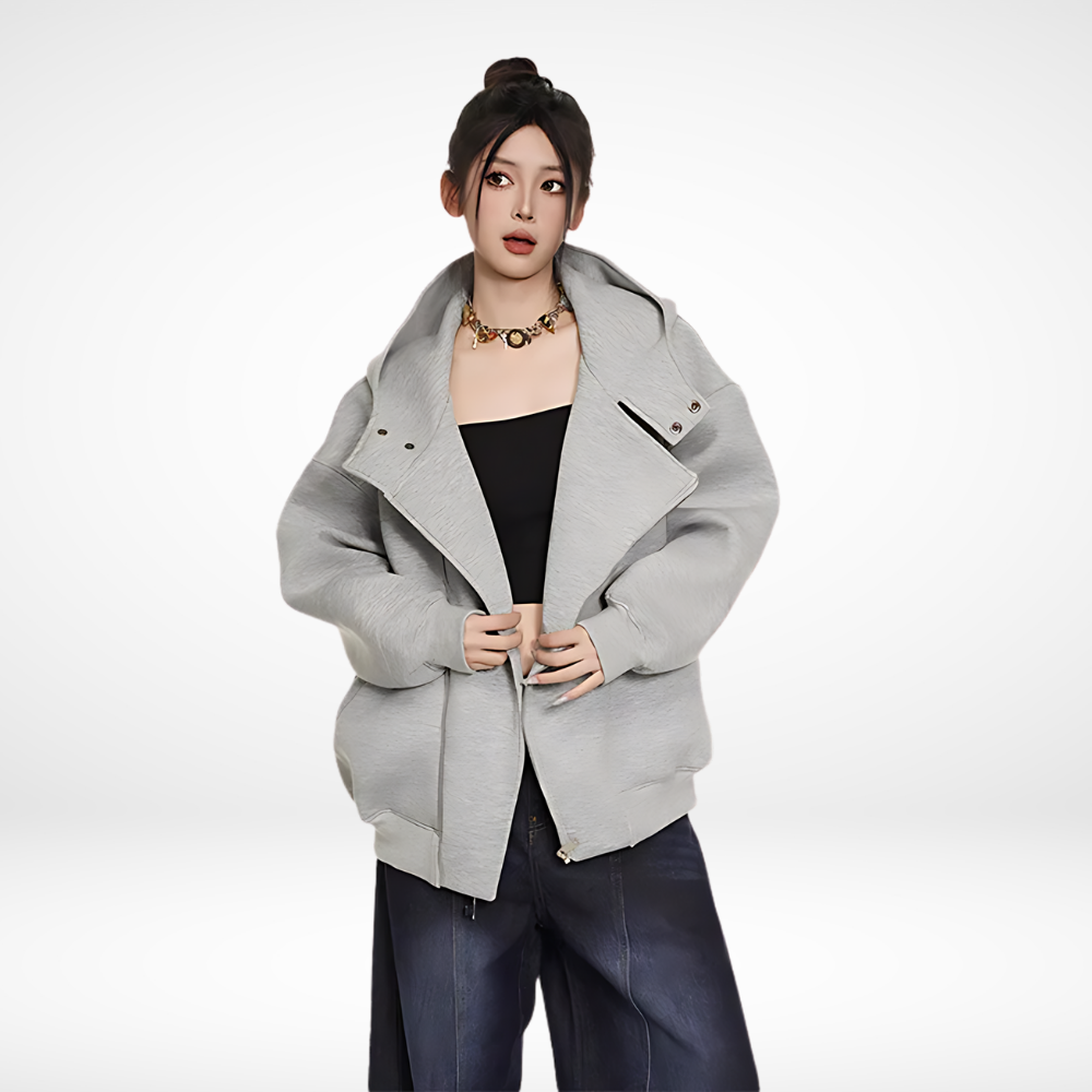 Diagonal Zipper Sweat Hoodie Jacket