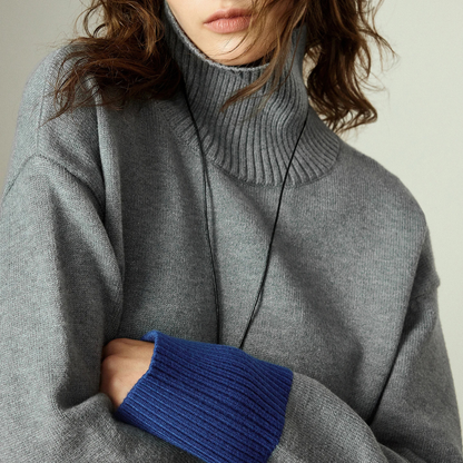 Color-Blocked Turtle Neck Knit