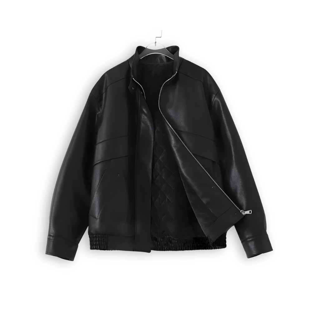 Stand Collar PU Leather Coat