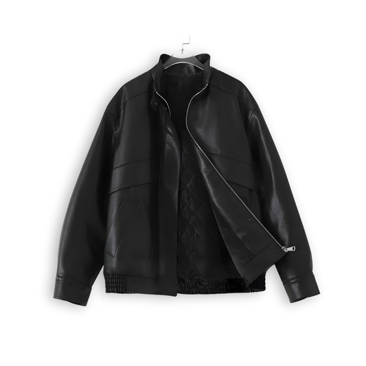 Stand Collar PU Leather Coat