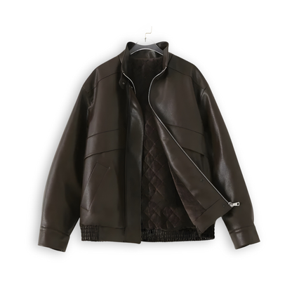 Stand Collar PU Leather Coat