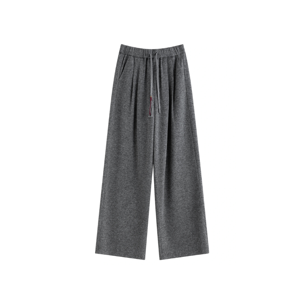 Drawstring Wool Blend Straight Trousers
