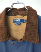 CALCÈLのPolo by Ralph Laurenヴィンテージユーティリティジャケット。ブラウンのコーデュロイ襟とネイビーのコットン生地が特徴