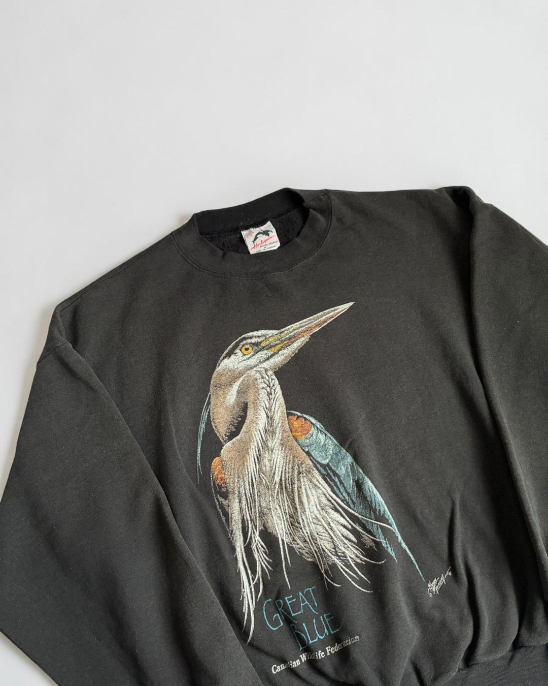 1990 Harlequin Nature Graphics "Great Blue" Art Sweat Made in Canada