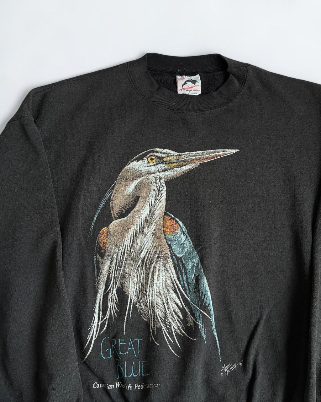 1990 Harlequin Nature Graphics "Great Blue" Art Sweat Made in Canada