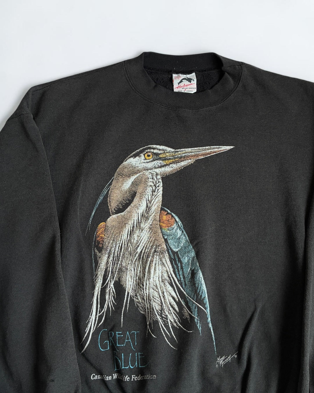 1990 Harlequin Nature Graphics "Great Blue" Art Sweat Made in Canada