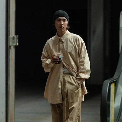 Long Sleeve Oversized Cotton Cargo Shirts