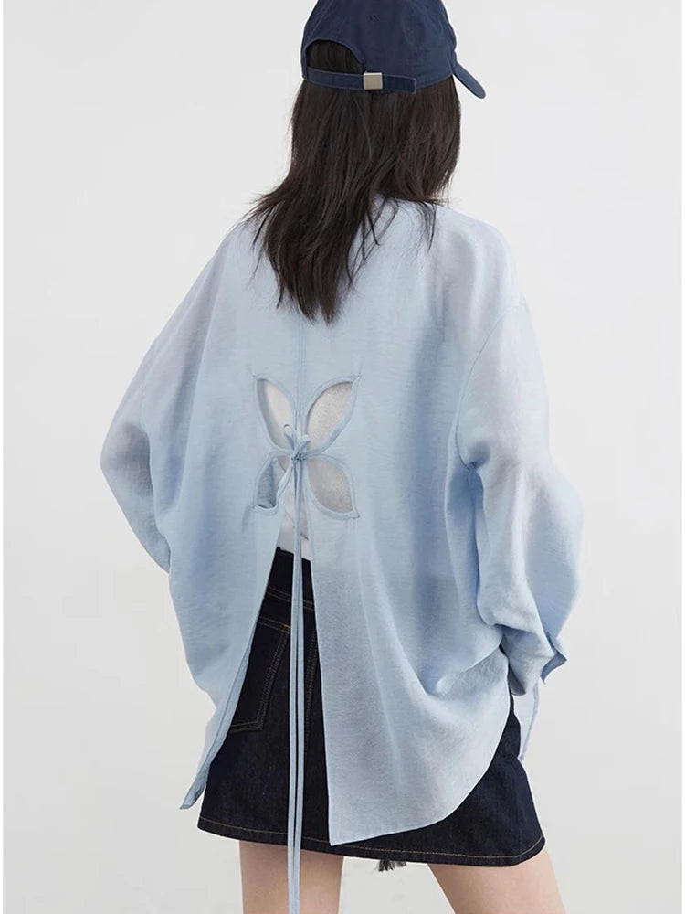 Long Sleeve Back Hollow Out Shirts