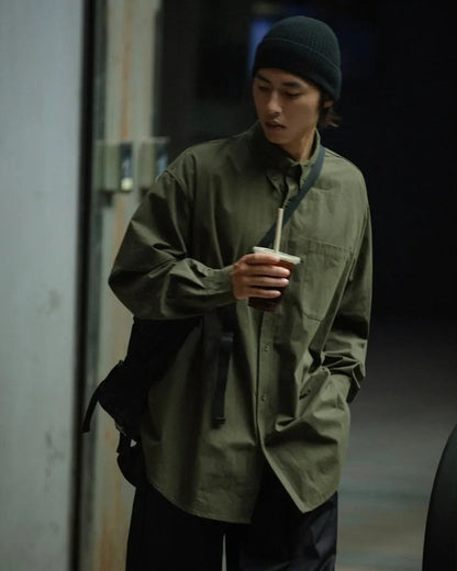 Long Sleeve Oversized Cotton Cargo Shirts