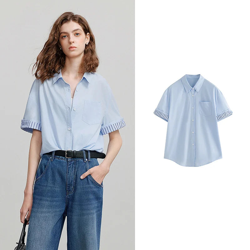 Short Sleeve Striped Pattern Blouse