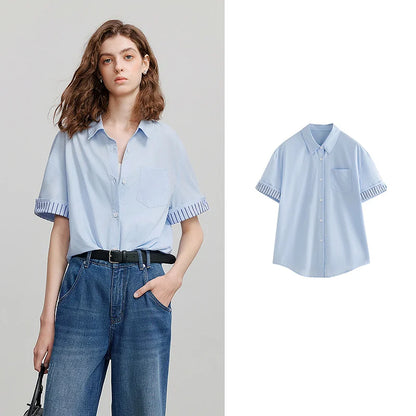 Short Sleeve Striped Pattern Blouse