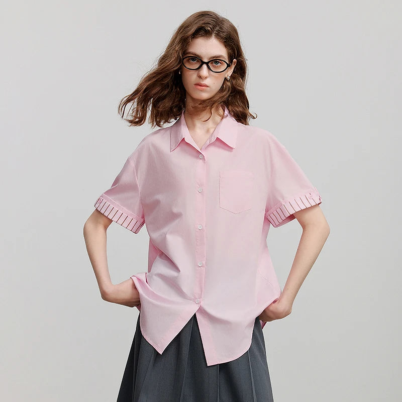 Short Sleeve Striped Pattern Blouse