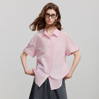 Short Sleeve Striped Pattern Blouse