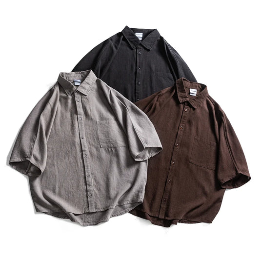Vintag Like Oversized Linen Short Sleeve Shirts