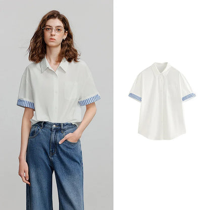 Short Sleeve Striped Pattern Blouse